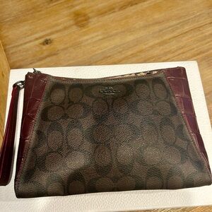 Coach Signature Brown and Burgundy Wristlet